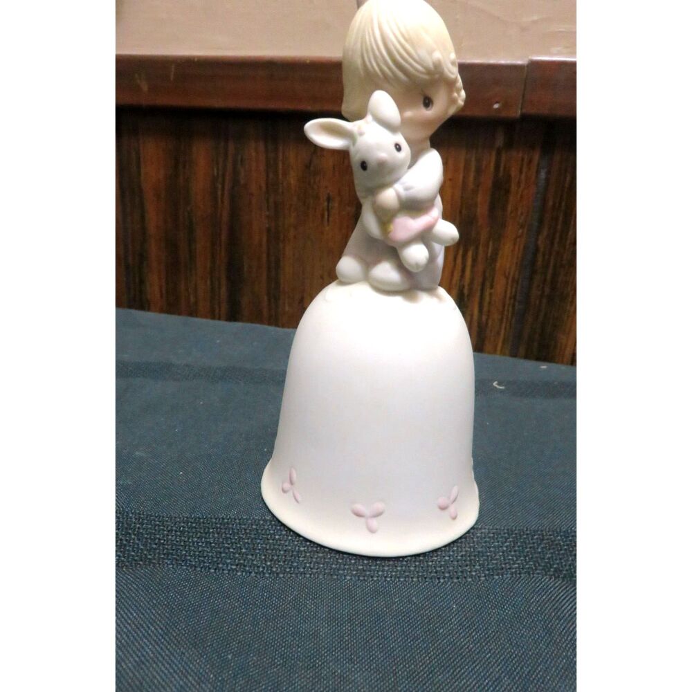 Precious Moments Girl With Bunny Handled Dinner Bell 5219 Jesus Loves Me 1980